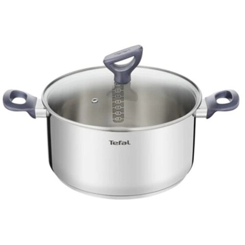 Oala cu capac, Tefal, Daily Cook, 24 cm Ø, inox/aluminiu/sticla