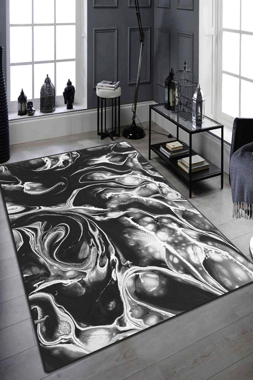 Covor, Mystery Djt , 80x140 cm, 50% catifea/50% poliester, Alb/Negru