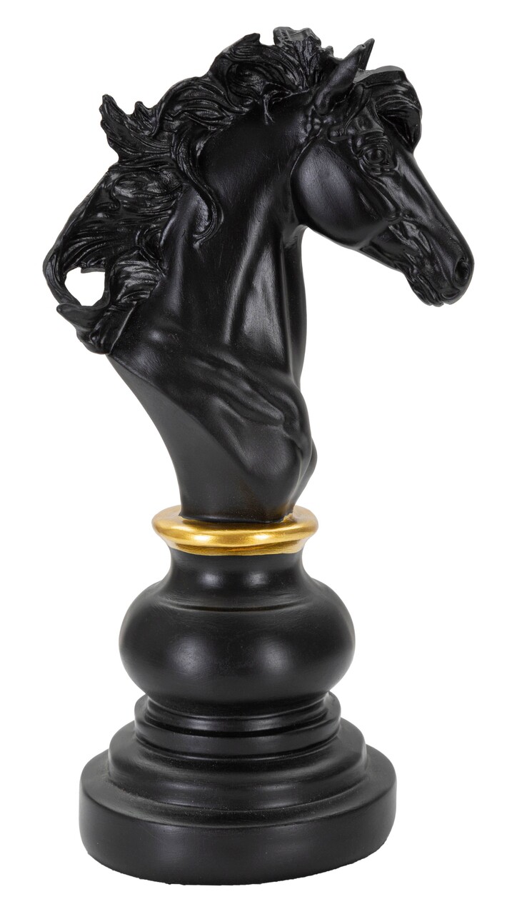 Statueta decorativa / Piesa de sah Cal, Black Horse, Mauro Ferretti, 14 x 11 x 27 cm, polirasina, negru/auriu