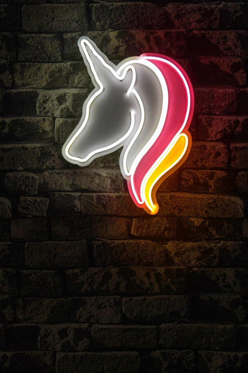 Decoratiune luminoasa LED, Unicorn, Benzi flexibile de neon, DC 12 V, Alb / Roz / Galben - 1 | YEO