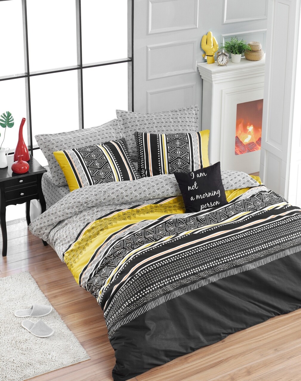 Lenjerie de pat dubla King Quilt (EU) Formas - Yellow, Mijolnir, 3 piese, 240x220 cm, bumbac ranforce, multicolor