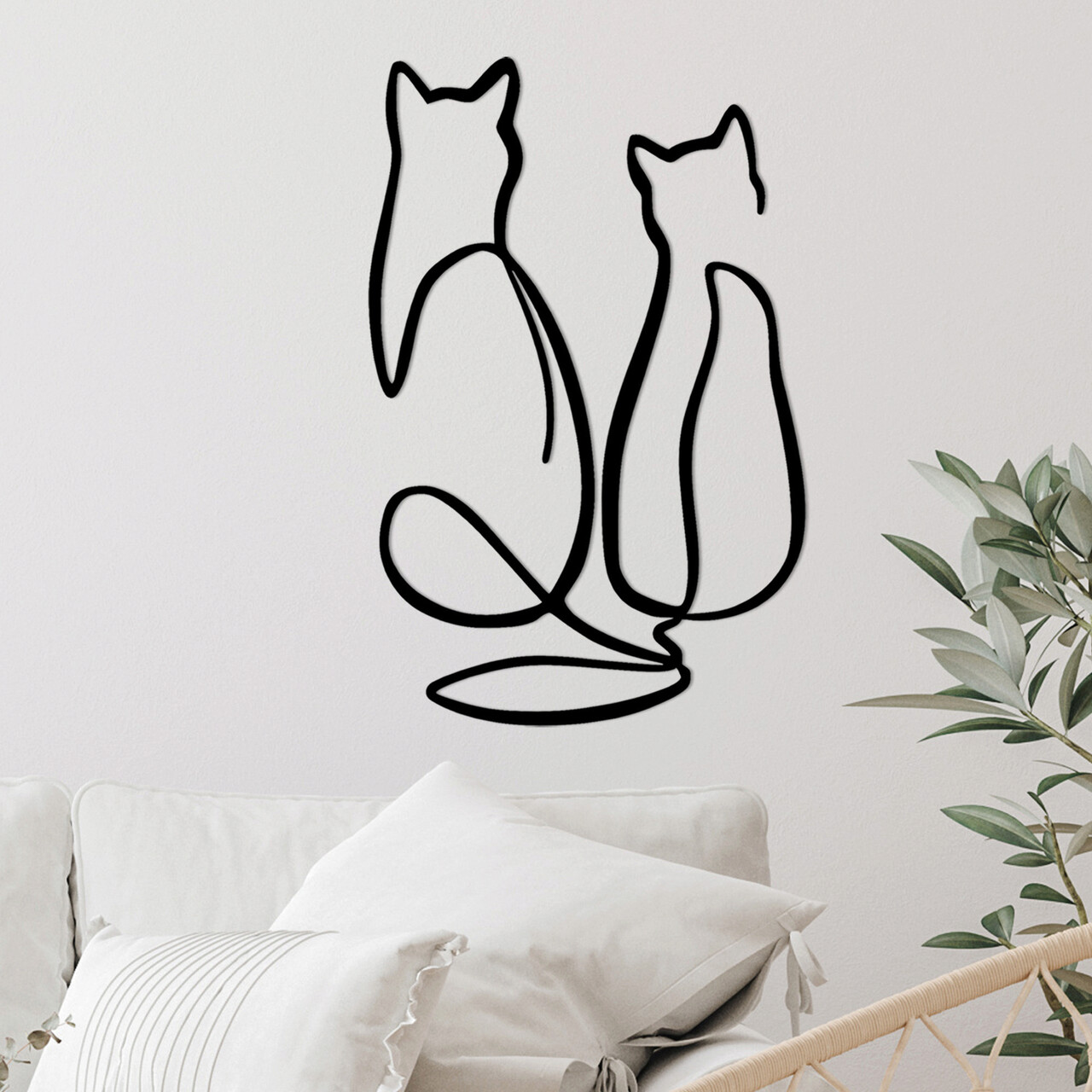 Decoratiune de perete, Couple Cat Love, Metal, Dimensiune: 72 x 0,15 x 48 cm, Negru - 2 | YEO