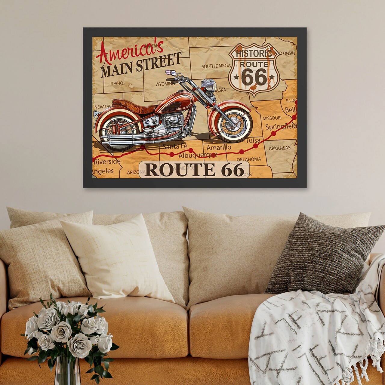 Tablou decorativ, Route 66 (55 x 75), MDF , Polistiren, Multicolor