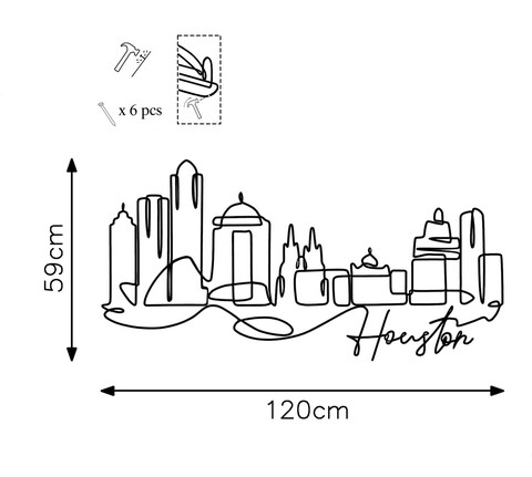 Decoratiune de perete, Houston, Metal, Grosime: 2 mm, Negru