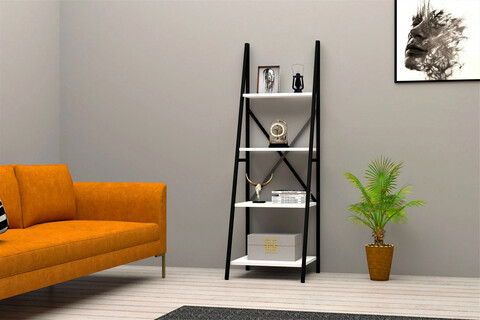 Corp biblioteca, Puqa Design, Passi, 50x150x44cm, PAL melaminat, Alb / Negru