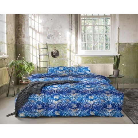 Poza Lenjerie de pat pentru doua persoane, Royal Textile, Primaviera Deluxe Jane Blue, 3 piese, 100% bumbac satinat, multicolor