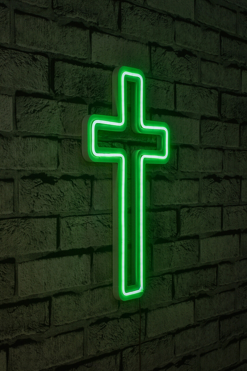 Decoratiune luminoasa LED, Cross Sign, Benzi flexibile de neon, DC 12 V, Verde - 1 | YEO