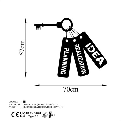 Decoratiune de perete, Idea / Realization / Planning, Metal, Dimensiune: 70 x 57 cm, Negru